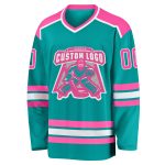 Aqua Pink White Custom Hockey Jersey for Men Women Youth - Personalized Team Apparel Custom Aqua Pink-White Hockey Jersey