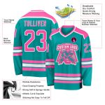 Aqua Pink White Custom Hockey Jersey for Men Women Youth - Personalized Team Apparel Custom Aqua Pink-White Hockey Jersey