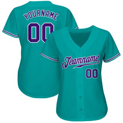 Aqua Purple White Custom Baseball Jersey - Authentic Design for Fans Custom Aqua Purple-White Authentic Baseball Jersey