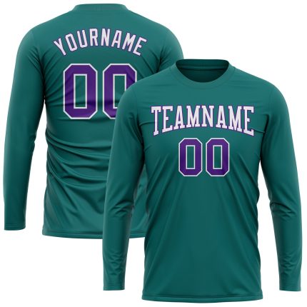 Aqua Purple White Long Sleeve Performance Shirt Custom Design Custom Aqua Purple-White Long Sleeve Performance T-Shirt