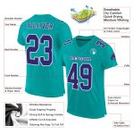 Aqua Purple White Custom Football Jersey - Authentic Mesh Jersey Custom Aqua Purple-White Mesh Authentic Football Jersey