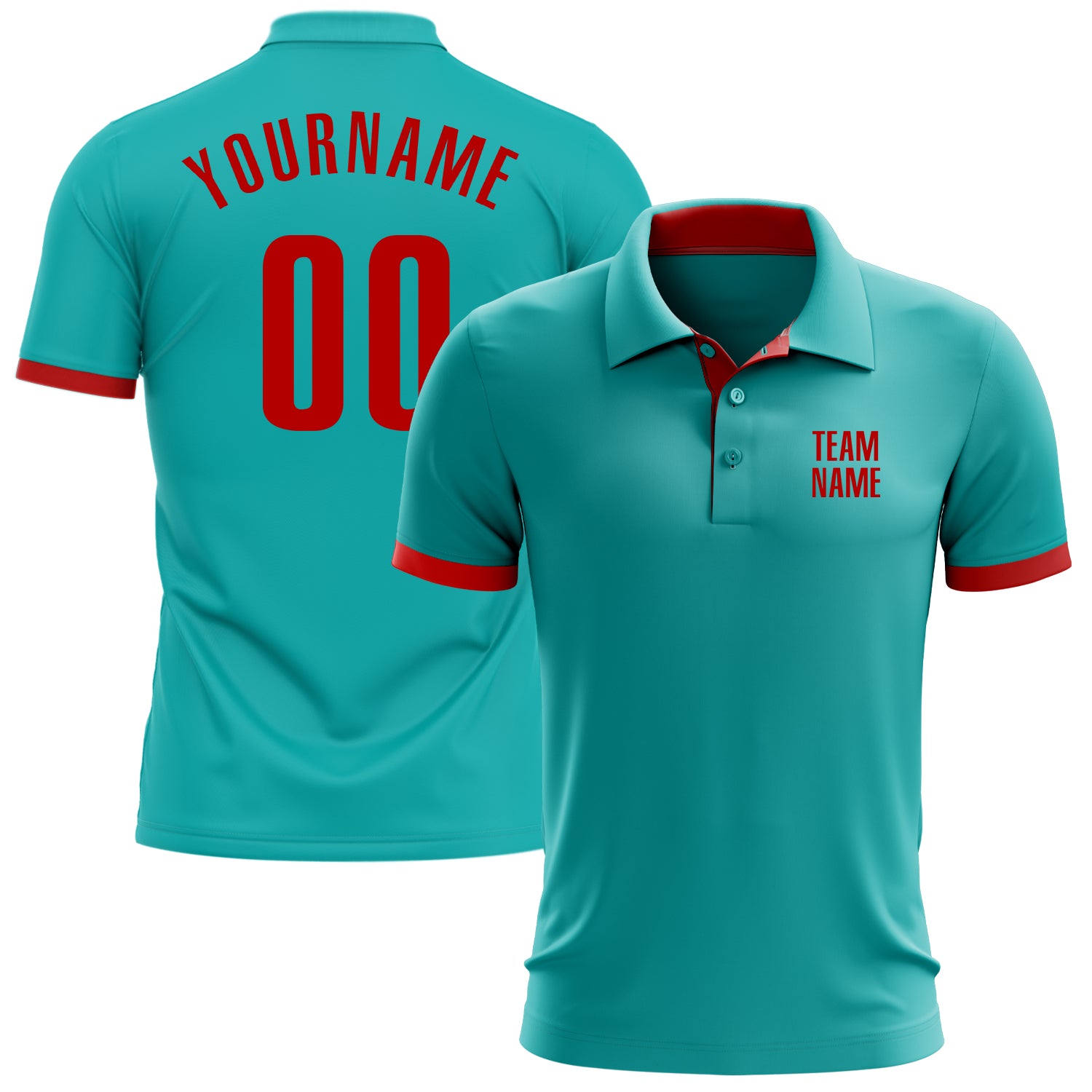 Custom Aqua Red Performance Golf Polo Shirt Aqua Red Performance Golf Polo Shirt - Customized High-Quality Activewear Custom Aqua Red Performance Golf Polo Shirt