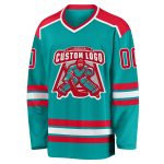 Custom Aqua Red White Hockey Jersey - Personalized Team Uniform for Ice Sports Custom Aqua Red-White Hockey Jersey