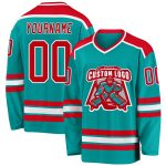 Custom Aqua Red White Hockey Jersey - Personalized Team Uniform for Ice Sports Custom Aqua Red-White Hockey Jersey