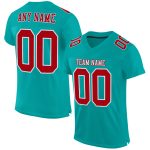 Custom Aqua Red-White Authentic Football Jersey - Personalized Team Apparel Custom Aqua Red-White Mesh Authentic Football