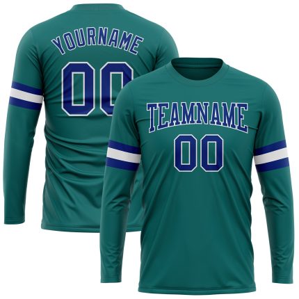 Custom Long Sleeve Performance T-Shirt - Aqua Royal and White Design Custom Aqua Royal-White Long Sleeve Performance T-Shirt