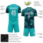 Aqua White Navy Soccer Jersey Custom Sublimation Uniform for Men and Women Custom Aqua White-Navy Sublimation Soccer Uniform