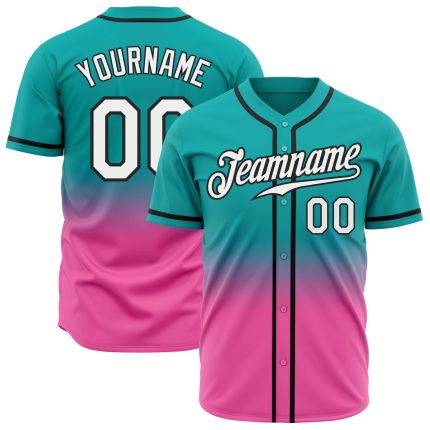 Custom Baseball Jersey - Aqua White Pink Black Authentic Fade Fashion Design Custom Aqua White Pink-Black Authentic Fade