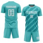 Aqua White Custom Sublimation Soccer Jersey Uniform for Teams and Players Custom Aqua White Sublimation Soccer Uniform Jersey