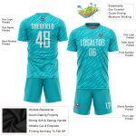 Custom Aqua White Soccer Jersey Sublimation Uniform - Style 3597 Custom Aqua White Sublimation Soccer Uniform Jersey Style