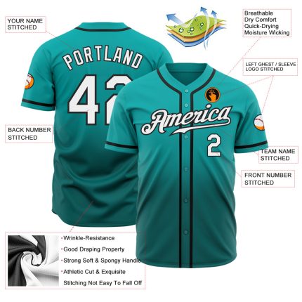 Custom Aqua White Teal Fade Fashion Baseball Jersey - Authentic Design Custom Aqua White-Teal Authentic Fade Fashion Baseball