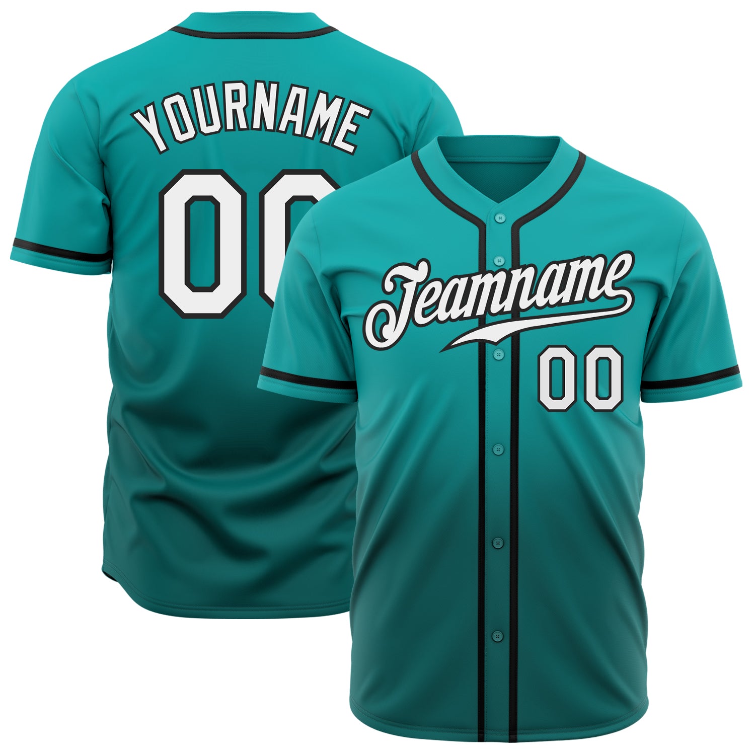 Custom Aqua White Teal Fade Fashion Baseball Jersey - Authentic Design Custom Aqua White-Teal Authentic Fade Fashion Baseball