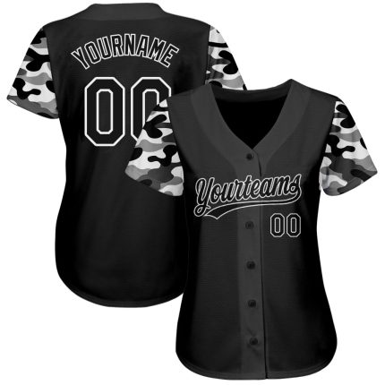 Custom Black Camo 3D Pattern Baseball Jersey - Authentic Stylish Sportswear Custom Black Black-Camo 3D Pattern Design Authentic