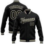 Custom Black Cream Varsity Letterman Bomber Jacket Full-Snap Style Custom Black Black-Cream Bomber Full-Snap Varsity Letterman
