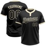 Custom Black Cream Unisex Softball Jersey - Two-Button Design, Comfortable Fit Custom Black Black-Cream Two-Button Unisex