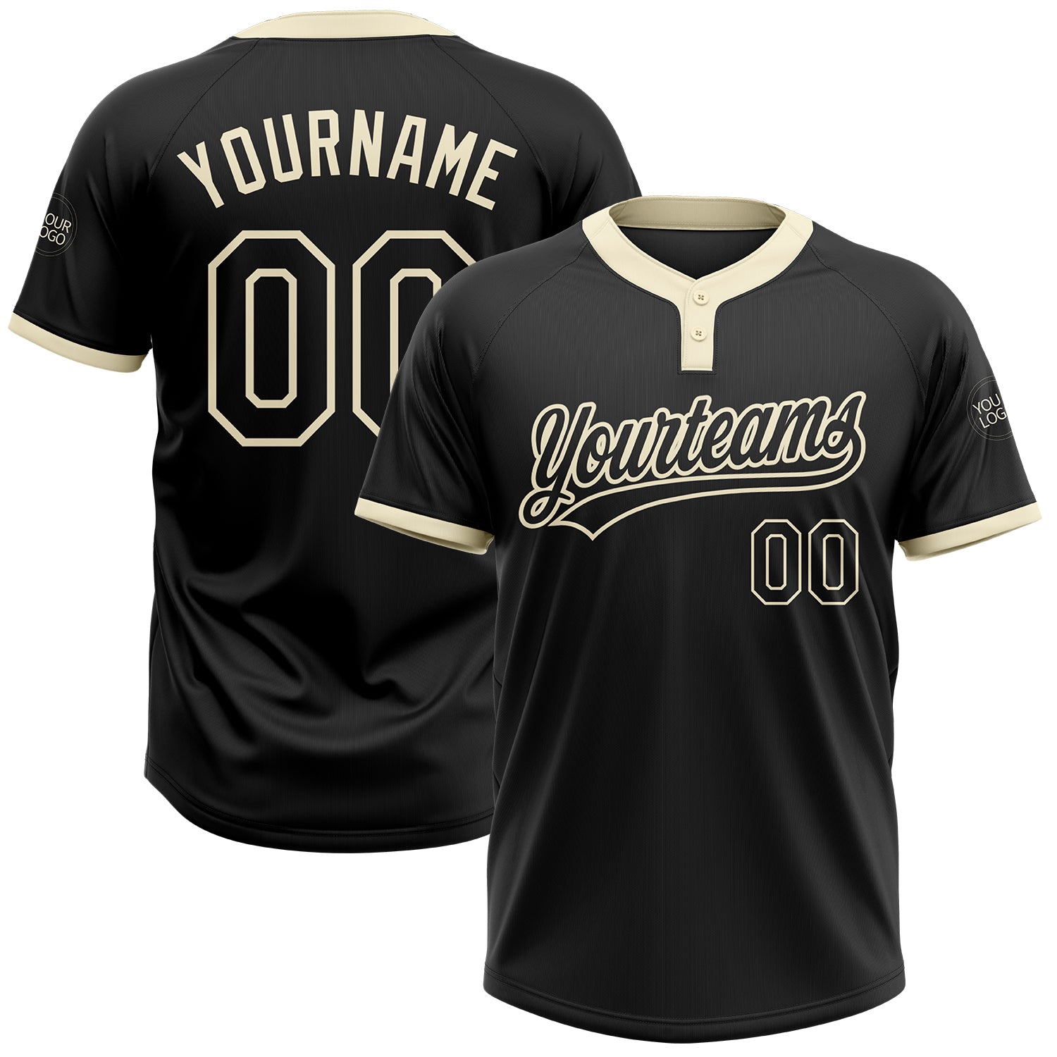 Custom Black Black-Cream Two-Button Unisex Softball Jersey Custom Black Cream Unisex Softball Jersey - Two-Button Design, Comfortable Fit Custom Black Black-Cream Two-Button Unisex