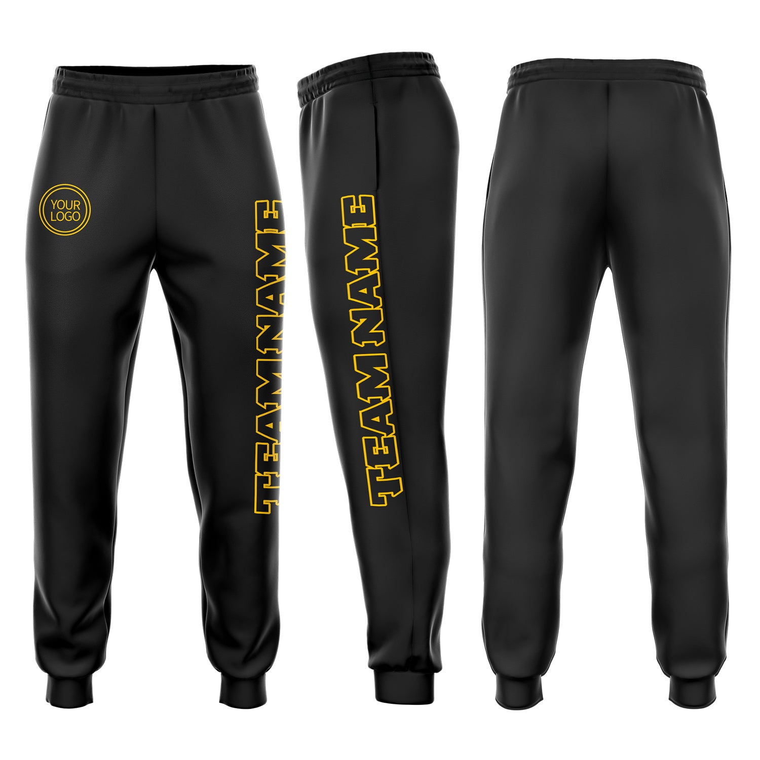 Custom Black Gold Fleece Jogger Pants for Men and Women - Comfortable Sweatpants Custom Black Black-Gold Fleece Jogger Sweatpants