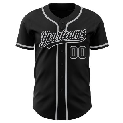 Custom black and gray baseball jersey, back view