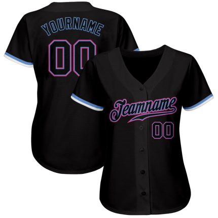 Authentic Black Light Blue Pink-White Baseball Jersey - Custom Design Custom Black Black Light Blue Pink-White Authentic