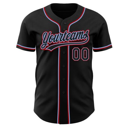 Custom Black Light Blue Red Authentic Baseball Jersey for Men Custom Black Black Light Blue-Red Authentic Baseball Jersey
