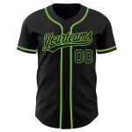Custom black and neon green baseball jersey, back view