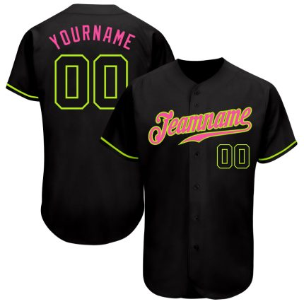 Custom Black Neon Green-Pink Authentic Baseball Jersey for Men and Women Custom Black Black Neon Green-Pink Authentic Baseball