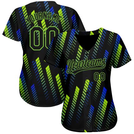 Custom Black Neon Green Royal 3D Pattern Baseball Jersey - Authentic Sports Apparel Custom Black Black Neon Green-Royal 3D