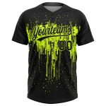 Custom Black Neon Green Unisex Softball Jersey - Two-Button Style 8414 Custom Black Black-Neon Green Two-Button Unisex Softball