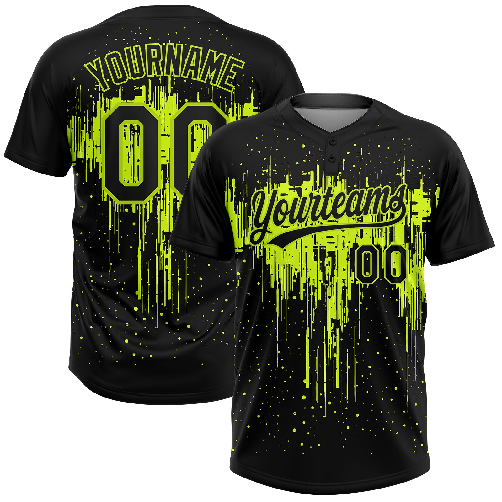 Custom Black Neon Green Unisex Softball Jersey - Two-Button Style 8414 Custom Black Black-Neon Green Two-Button Unisex Softball
