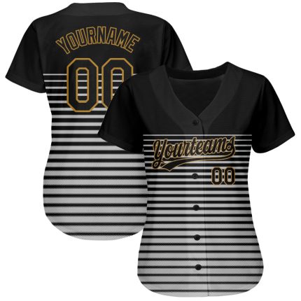 Custom Black Gold Gray 3D Pattern Baseball Jersey - Authentic Design Custom Black Black Old Gold-Gray 3D Pattern Design Authentic