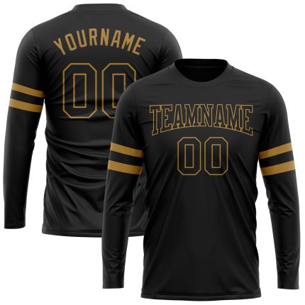 Custom Black Gold Long Sleeve Performance T-Shirt - Comfortable Athletic Wear for Men and Women Custom Black Black-Old Gold