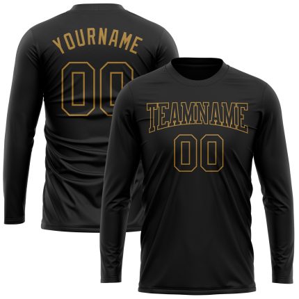 Custom Black Gold Long Sleeve Performance T-Shirt - Comfortable Athletic Wear for Men and Women Custom Black Black-Old Gold