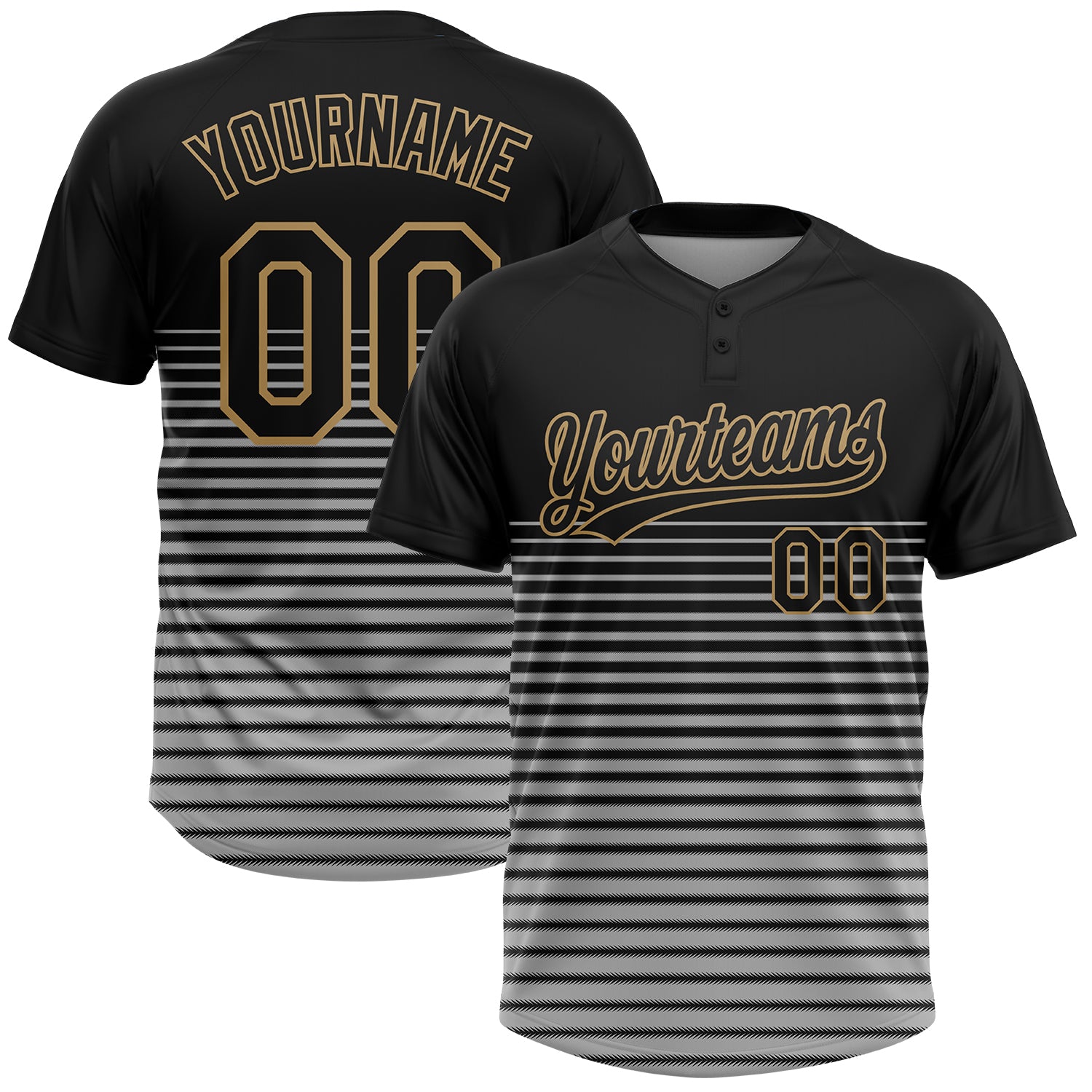 Custom Black Two-Button Unisex Softball Jersey in Black and Old Gold Style 6903 Custom Black Black-Old Gold Two-Button Unisex