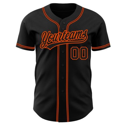 Custom black and orange baseball jersey, back view