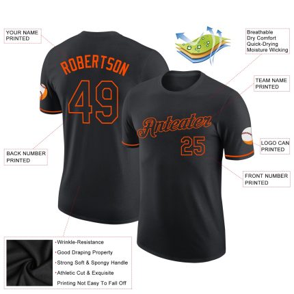 Custom Performance T-Shirt Black Orange - High Quality Active Wear for Sports and Everyday Use Custom Black Black-Orange