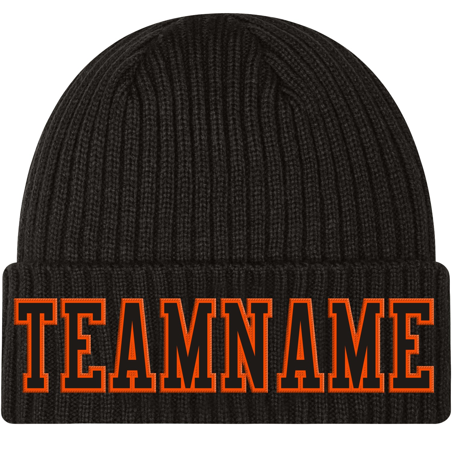 Custom Black Black-Orange Stitched Cuffed Knit Hat Custom Black-Orange Knit Hat with Cuffed Design - Stylish Winter Beanie Custom Black Black-Orange Stitched Cuffed Knit Hat