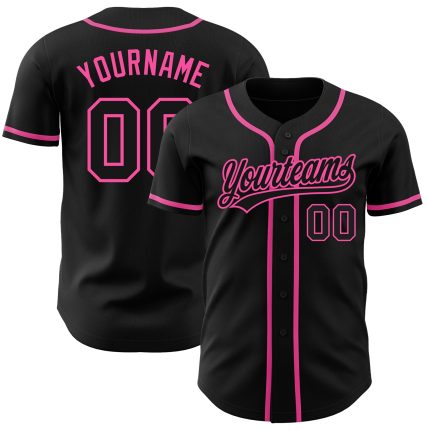Custom Black Pink Baseball Jersey - Authentic Style 8741 Custom Black Black-Pink Authentic Baseball Jersey Style 8741
