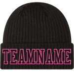 Custom Black Pink Stitched Knit Hat for Men and Women - Cuffed Beanie Custom Black Black-Pink Stitched Cuffed Knit Hat