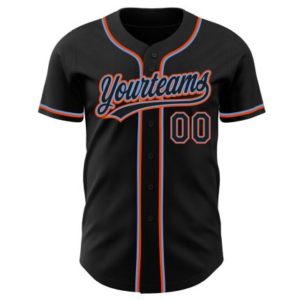 Custom Black Powder Blue Orange Authentic Baseball Jersey Custom Black Black Powder Blue-Orange Authentic Baseball Jersey