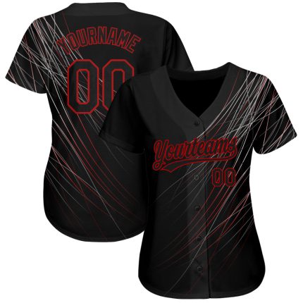 Custom Black Red 3D Pattern Baseball Jersey - Personalized Authentic Design Custom Black Black-Red 3D Pattern Design Authentic
