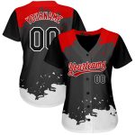 Custom Black Red 3D Pattern Baseball Jersey - Authentic Style 5400 Custom Black Black-Red 3D Pattern Design Authentic Baseball