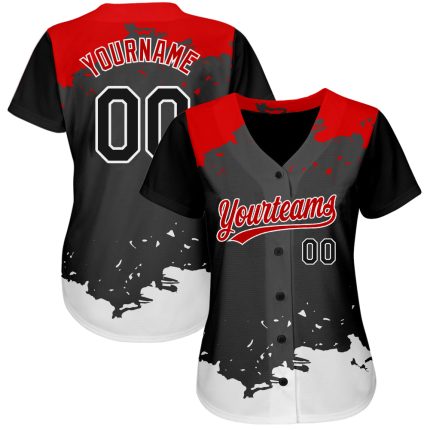 Custom Black Red 3D Pattern Baseball Jersey - Authentic Style 5400 Custom Black Black-Red 3D Pattern Design Authentic Baseball
