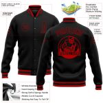 Custom Black Red Varsity Letterman Bomber Jacket Full-Snap Style 9439 Custom Black Black-Red Bomber Full-Snap Varsity Letterman