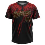 Custom Unisex Softball Jersey - Black Red Old Gold Two-Button Design Custom Black Black Red-Old Gold Two-Button Unisex Softball