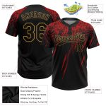 Custom Unisex Softball Jersey - Black Red Old Gold Two-Button Design Custom Black Black Red-Old Gold Two-Button Unisex Softball