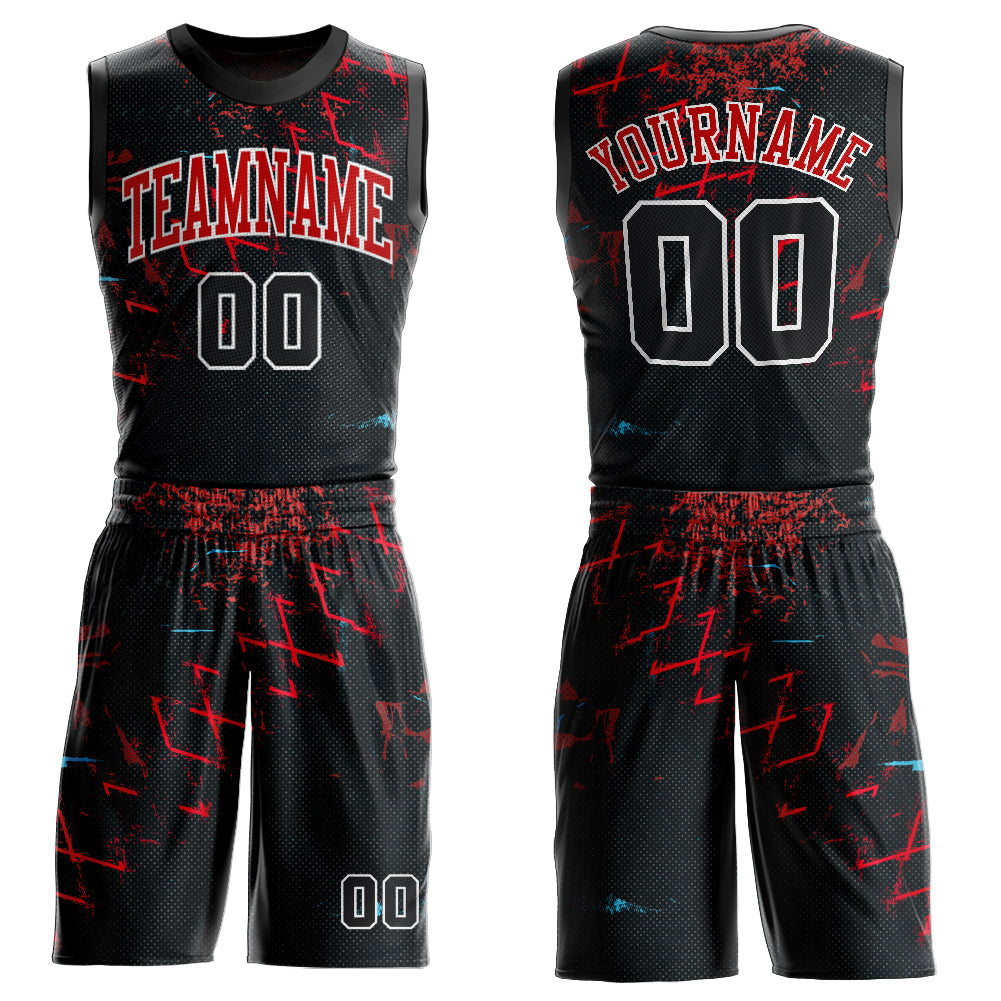 Custom Black Red Round Neck Basketball Jersey Sublimation Suit Custom Black Black-Red Round Neck Sublimation Basketball Suit