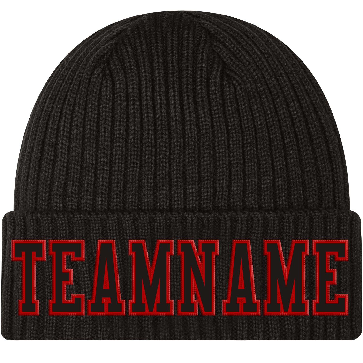 Custom Black Red Stitched Knit Cuffed Hat - Cozy Stylish Beanie for Winter Custom Black Black-Red Stitched Cuffed Knit Hat