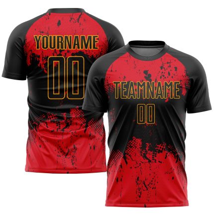 Custom Black Red Sublimation Soccer Jersey Uniform Style 6345 - Performance Sportswear Custom Black Black-Red Sublimation