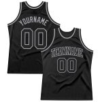 Custom Black Silver Gray Authentic Basketball Jersey - Throwback Style Custom Black Black-Silver Gray Authentic Throwback