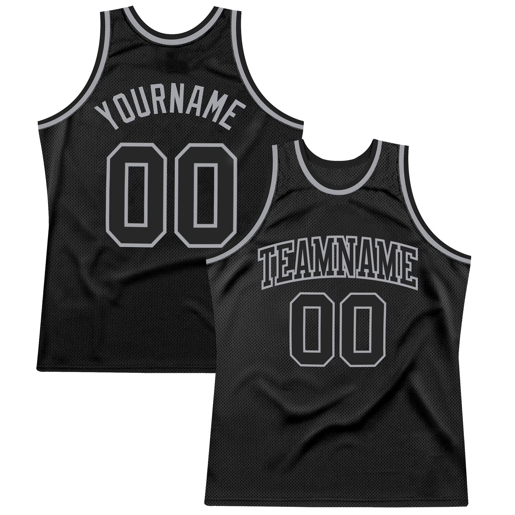 Custom Black Silver Gray Authentic Basketball Jersey - Throwback Style Custom Black Black-Silver Gray Authentic Throwback